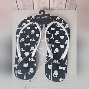 Karl Lagerfeld Black and White Patterned Flip Flops